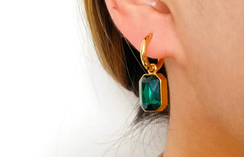 Green Hoop Earrings