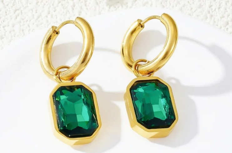 Green Hoop Earrings