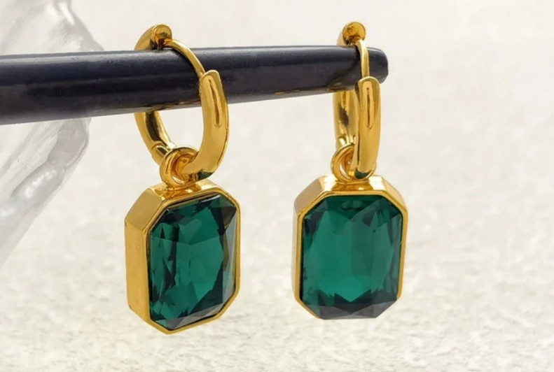 Green Hoop Earrings