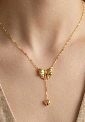Gold Bows-Heart Necklace
