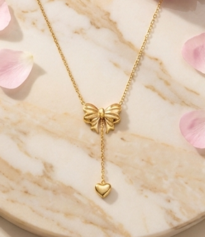 Gold Bows-Heart Necklace