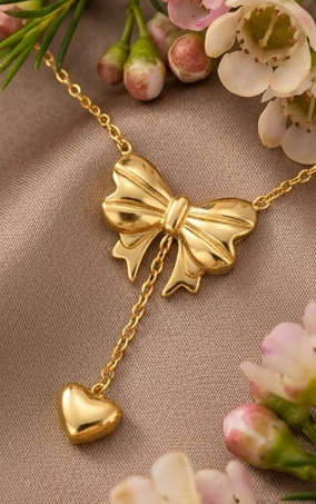 Gold Bows-Heart Necklace