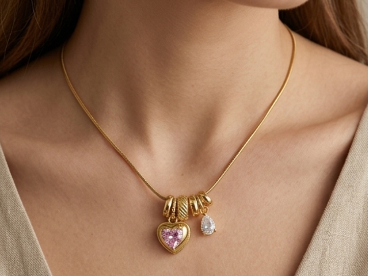 Pink Heart Charms Necklace