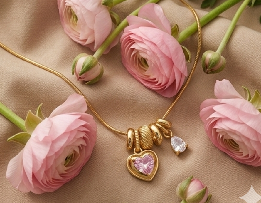 Pink Heart Charms Necklace
