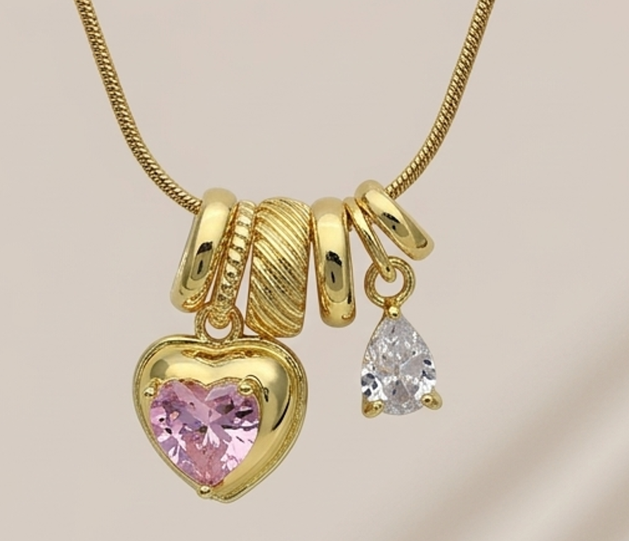 Pink Heart Charms Necklace