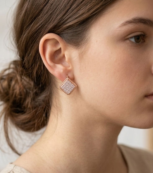 Rose Gold Square Earrings