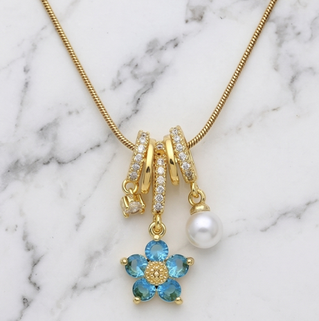 Blue Flower Charms Necklace