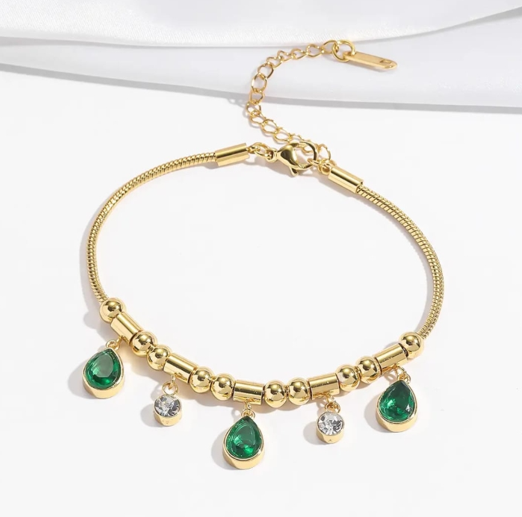Green Stone Charms Bracelet