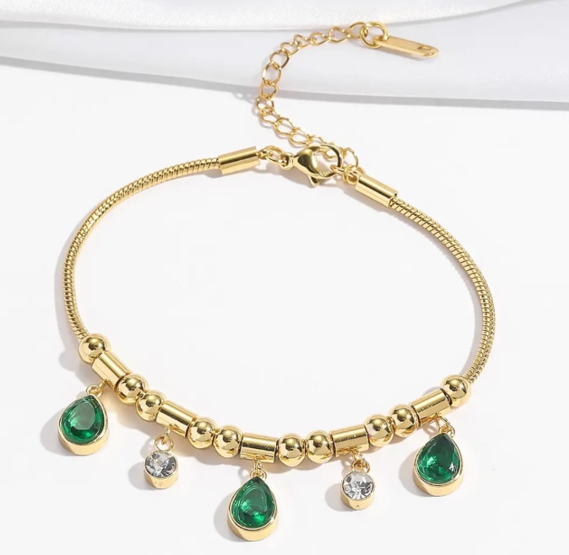Green Stone Charms Bracelet