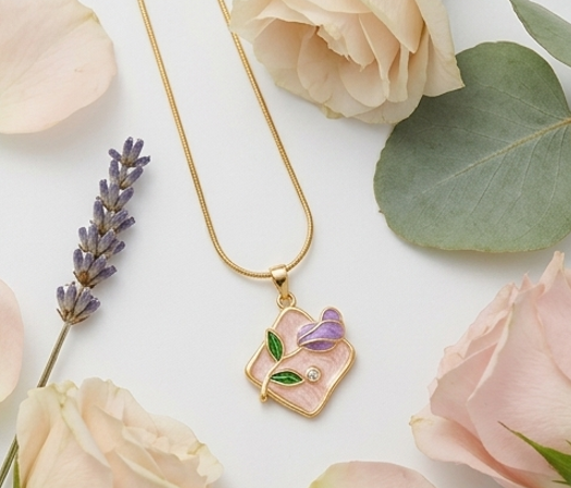 Delicate Purple Flower Necklace